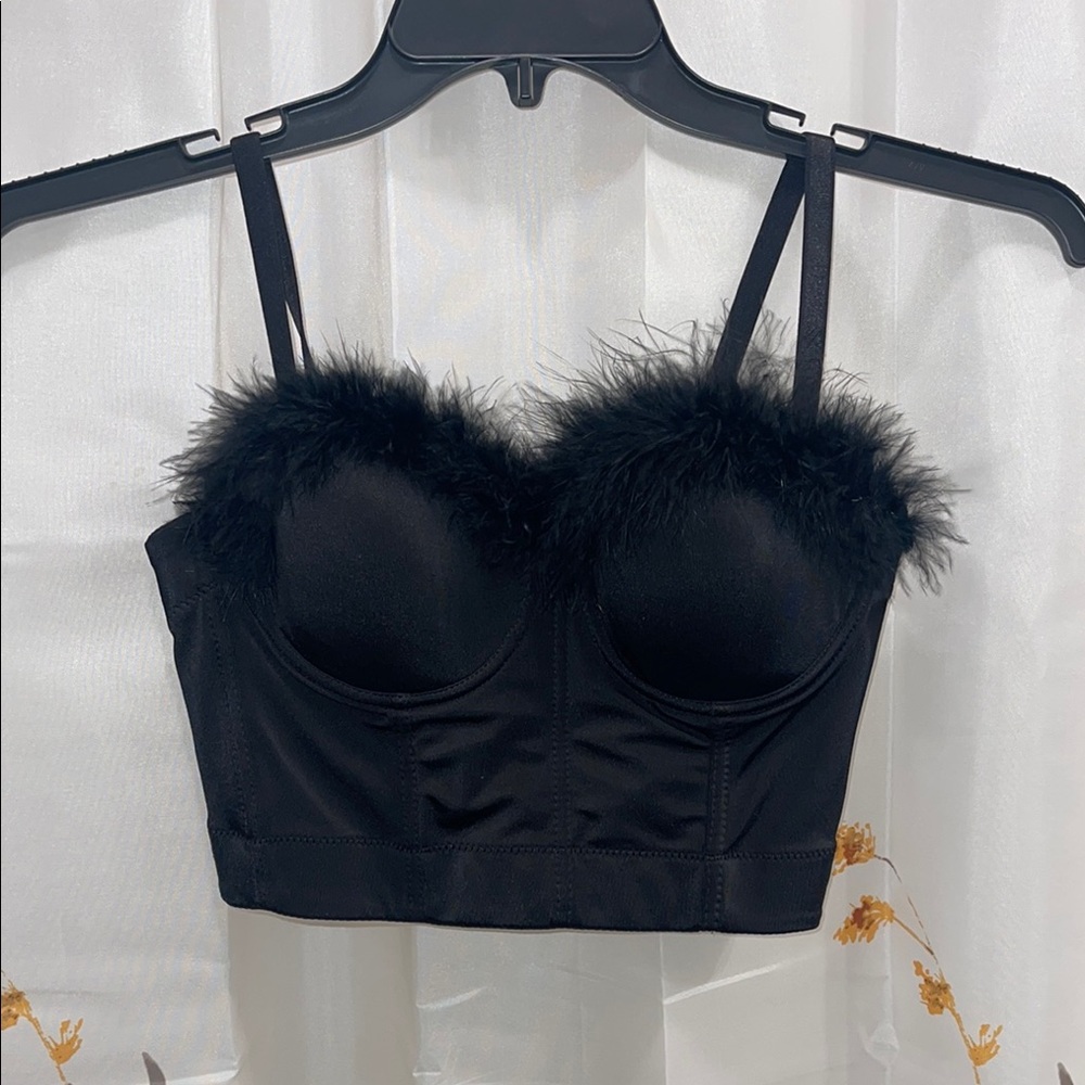 Black Feather-Trimmed Bralette